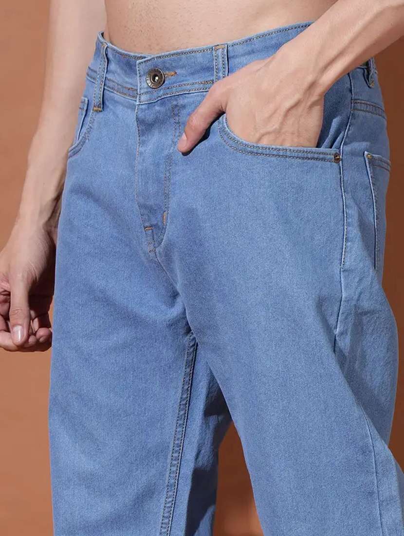men plain mid rise full length straight jeans - 22528046 -  Standard Image - 1