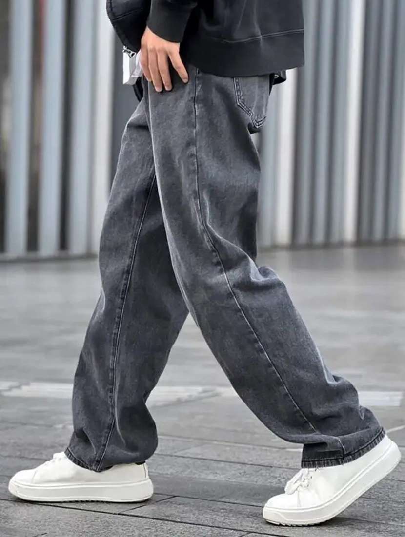 men plain mid rise full length baggy jeans - 22528120 -  Standard Image - 1