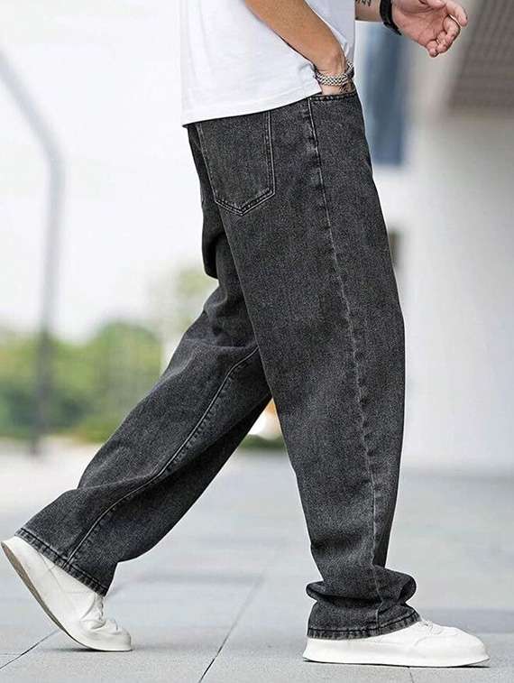 men plain mid rise full length baggy jeans - 22528133 -  Standard Image - 1