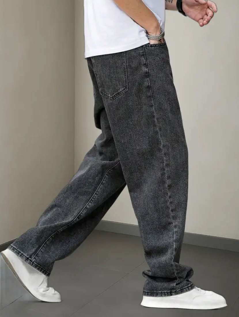 men plain mid rise full length baggy jeans - 22528154 -  Standard Image - 1