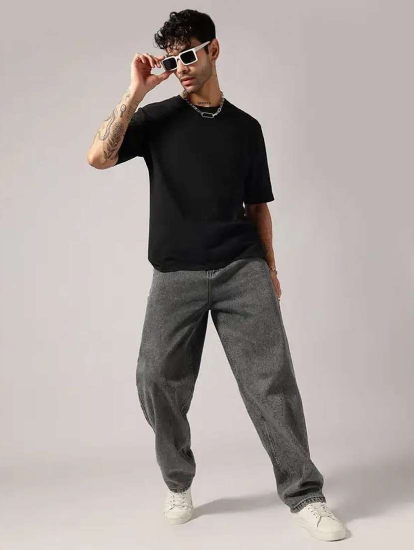 men plain mid rise full length baggy jeans - 22528180 -  Standard Image - 4