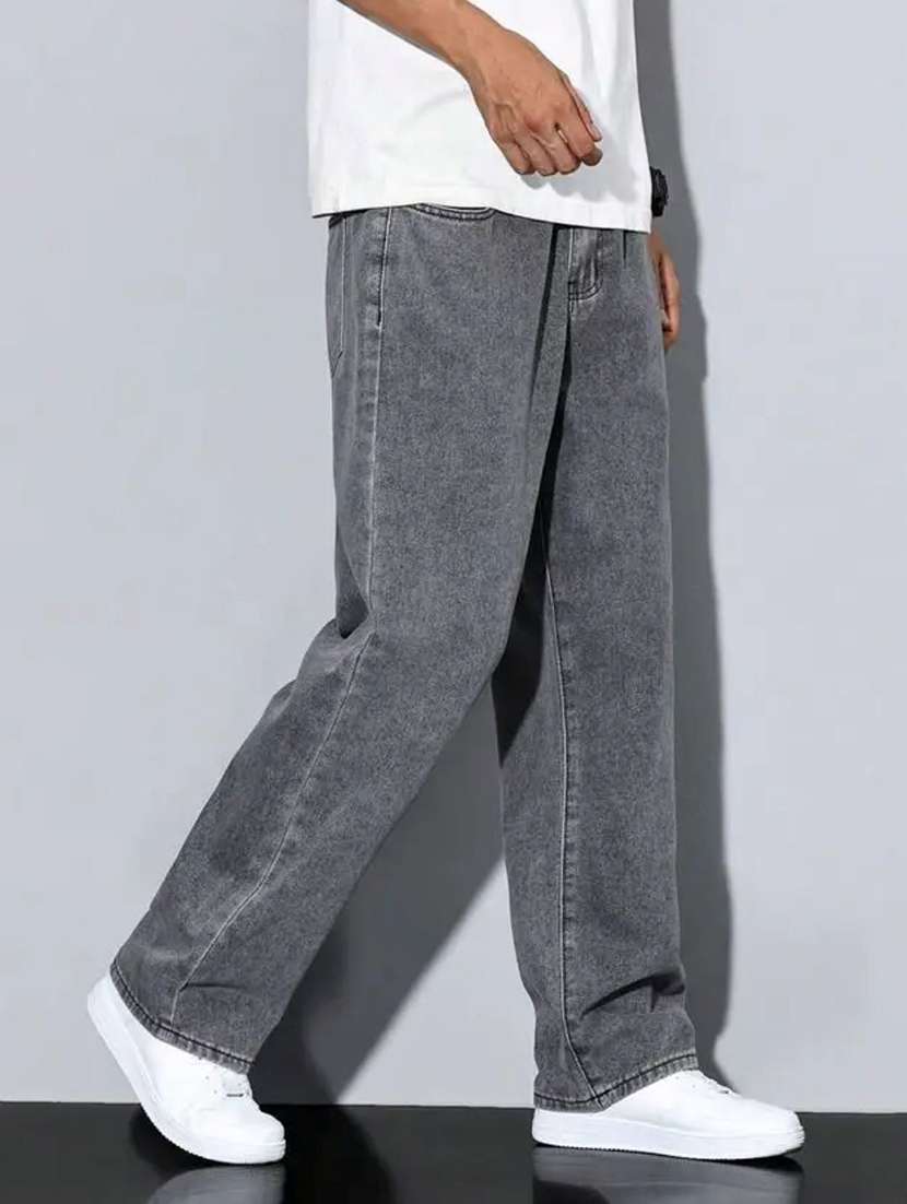 men plain mid rise full length baggy jeans - 22528206 -  Standard Image - 1