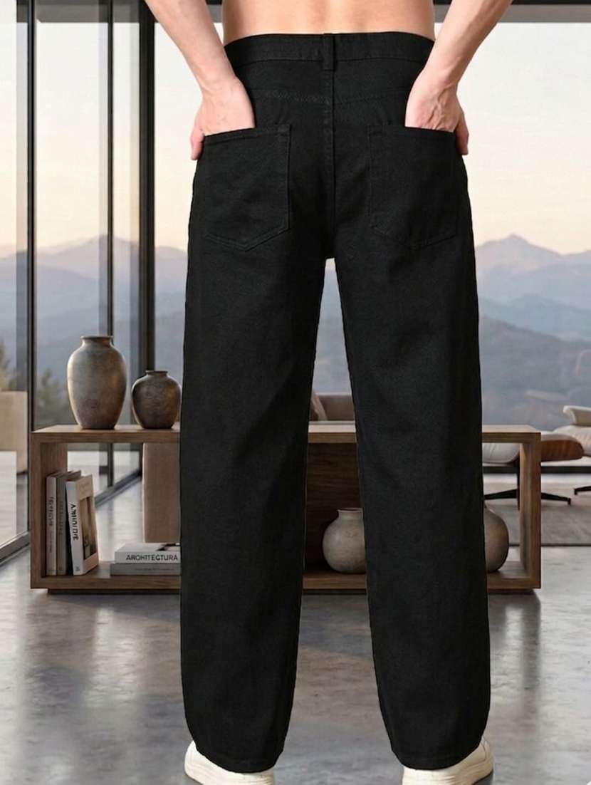 men plain mid rise full length straight jeans - 22528281 -  Standard Image - 1