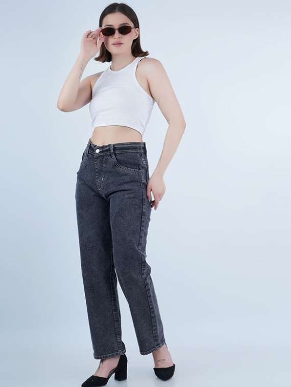 women washed mid rise straight fit jeans - 22528600 -  Standard Image - 4