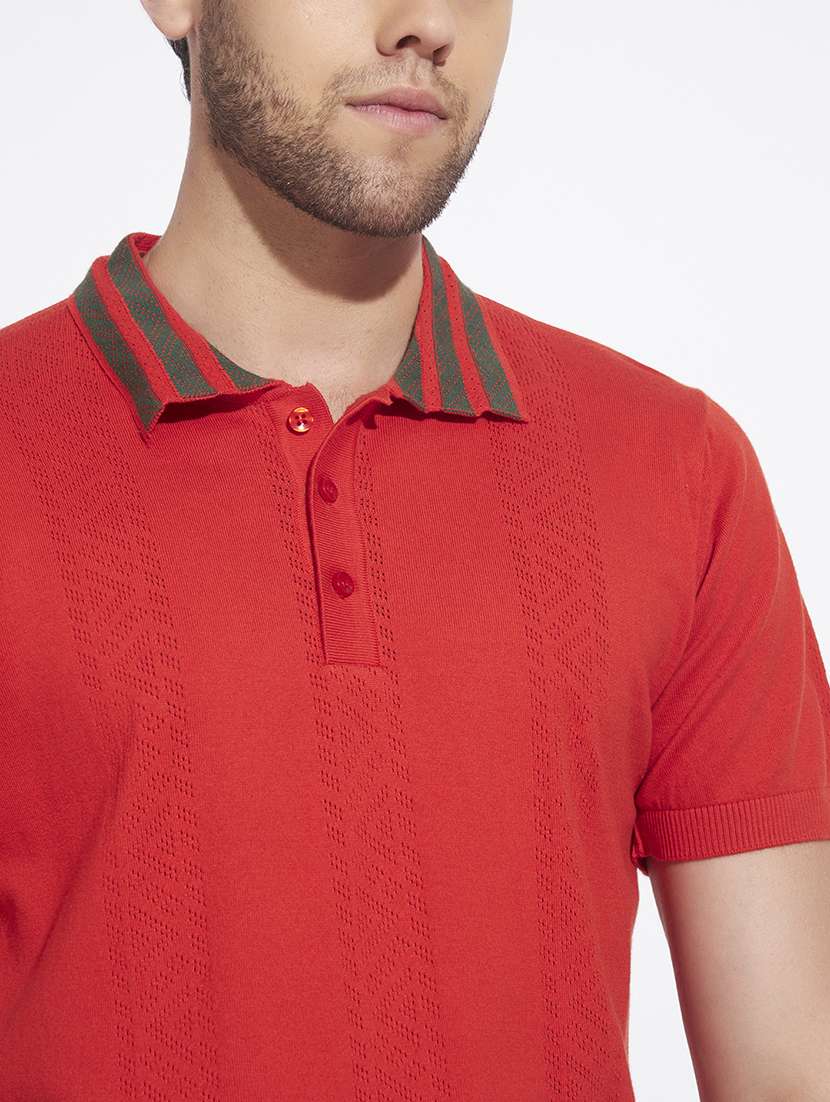 Men Self Design Short Sleeve Regular Fit Polo T-shirt - 22528660 -  Standard Image - 1