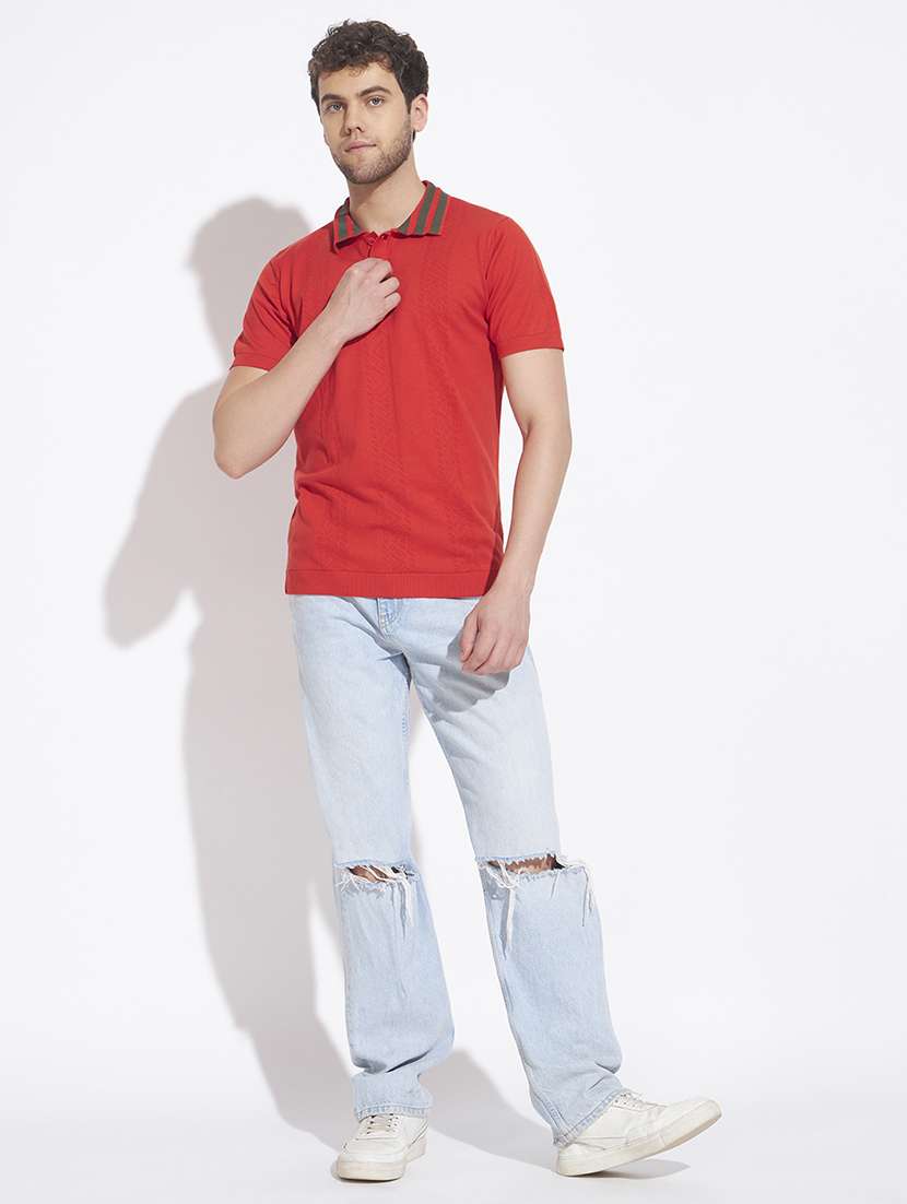 Men Self Design Short Sleeve Regular Fit Polo T-shirt - 22528660 -  Standard Image - 6