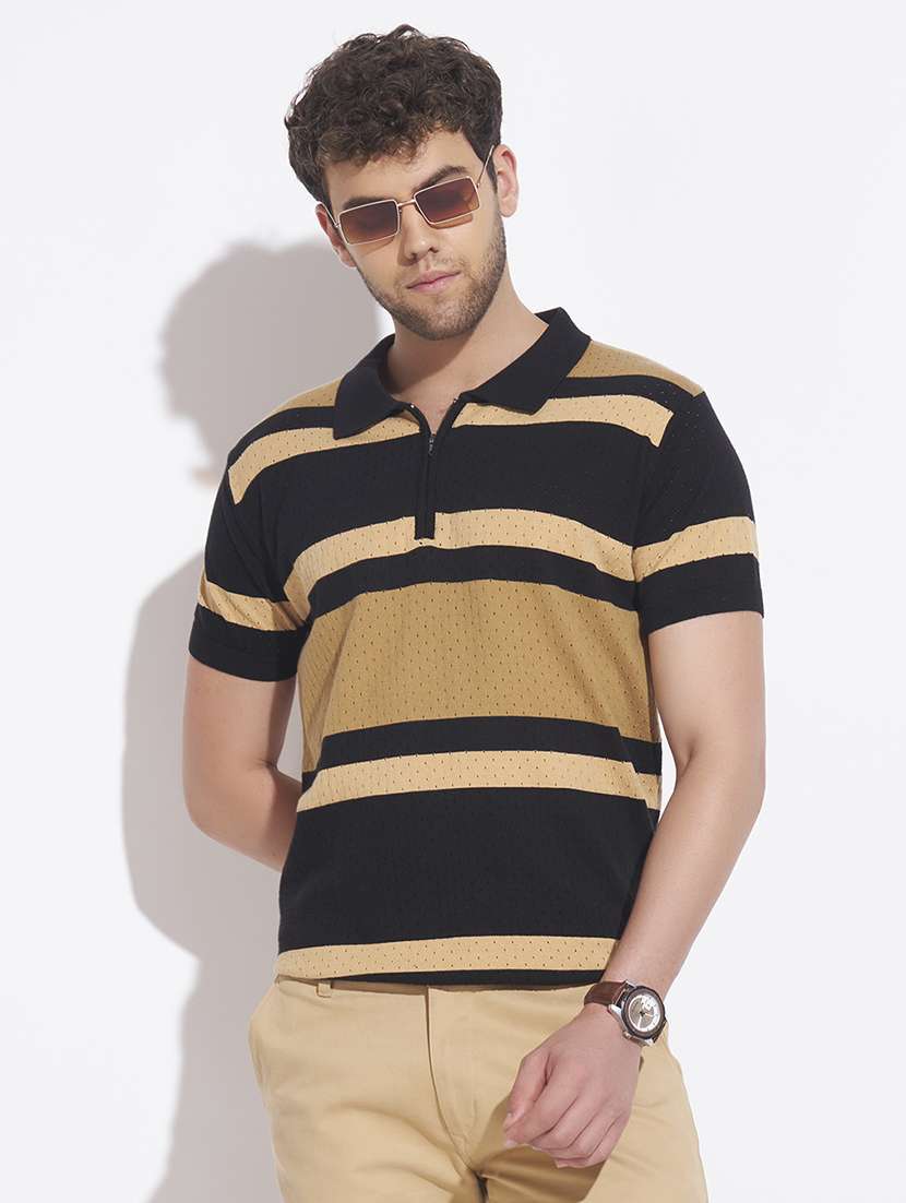 men striped short sleeve regular fit polo t-shirt