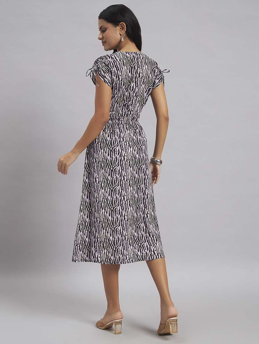 women printed v neck fit and flare dress - 22528680 -  Standard Image - 4
