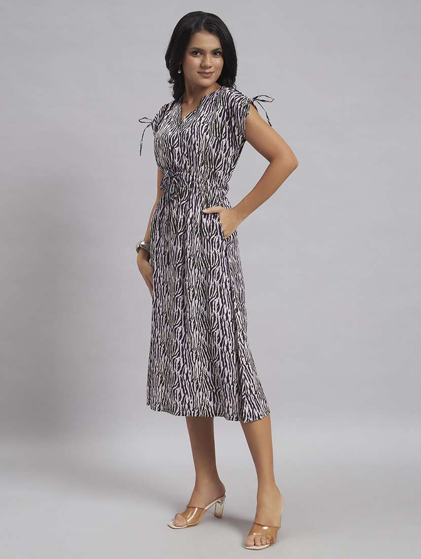 women printed v neck fit and flare dress - 22528680 -  Standard Image - 6