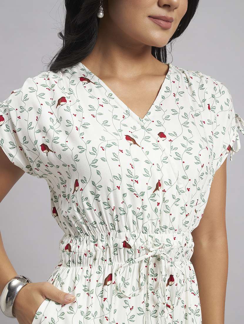 women printed v neck fit and flare dress - 22528681 -  Standard Image - 1