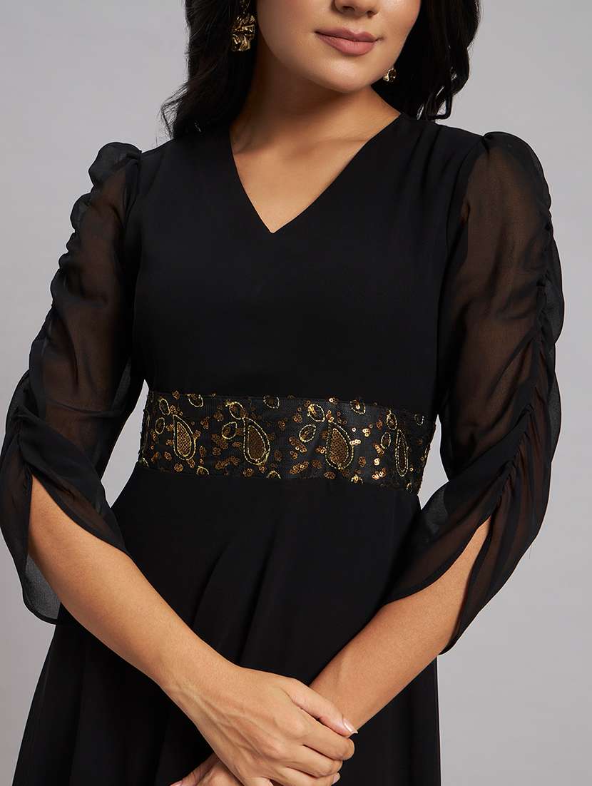 women embroidered v neck fit and flare dress - 22528684 -  Standard Image - 1