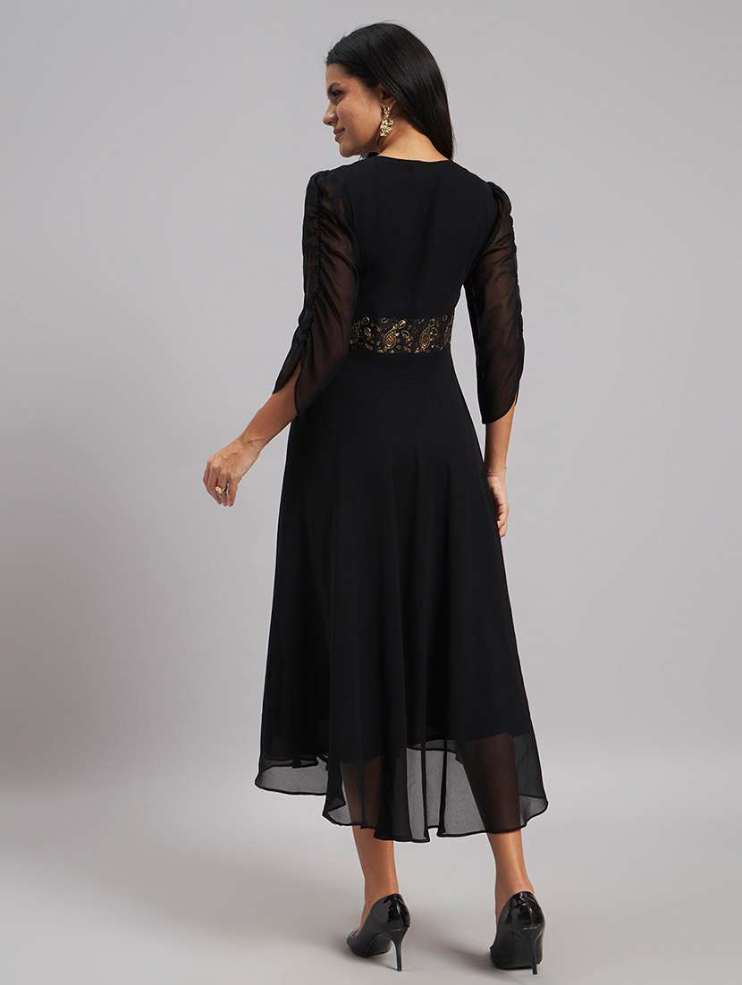 women embroidered v neck fit and flare dress - 22528684 -  Standard Image - 4