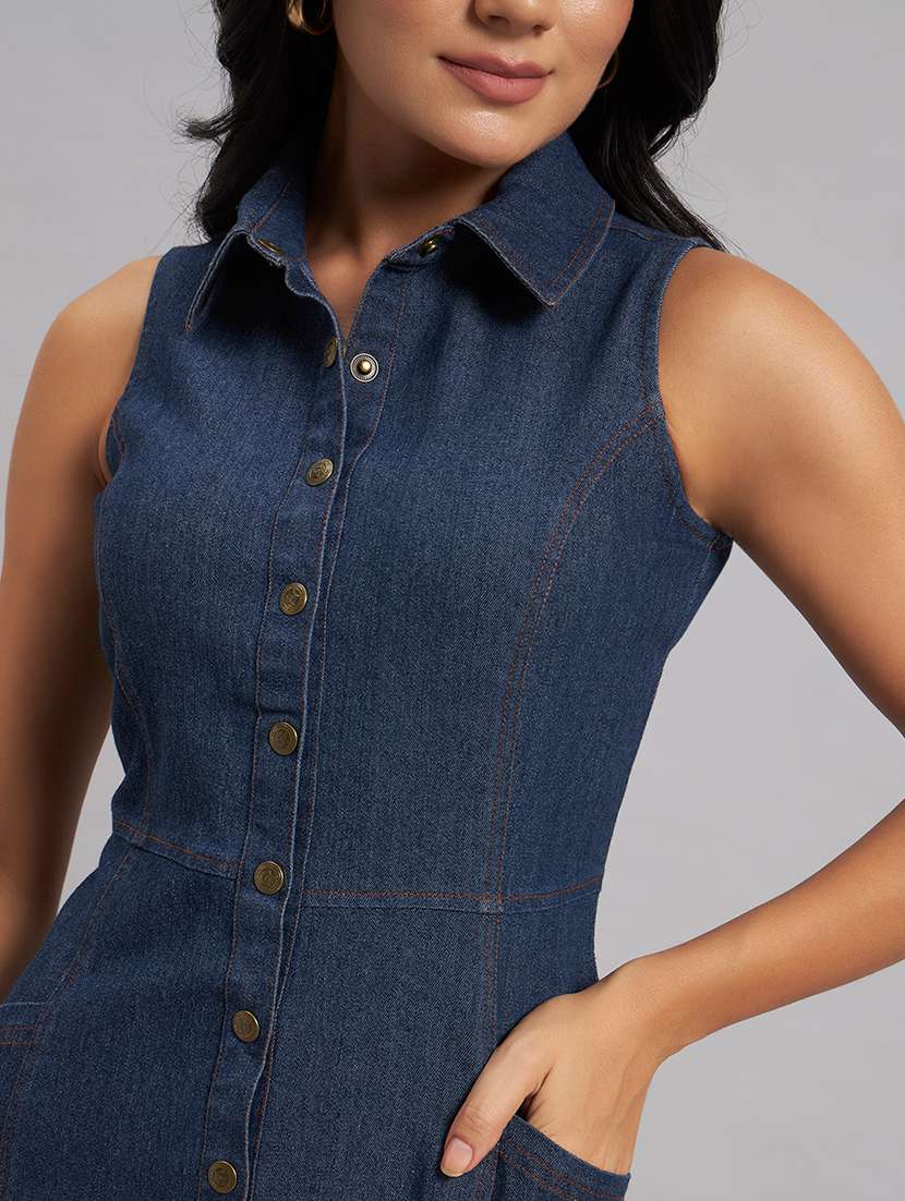 women solid sleeveless a-line dress - 22528685 -  Standard Image - 1