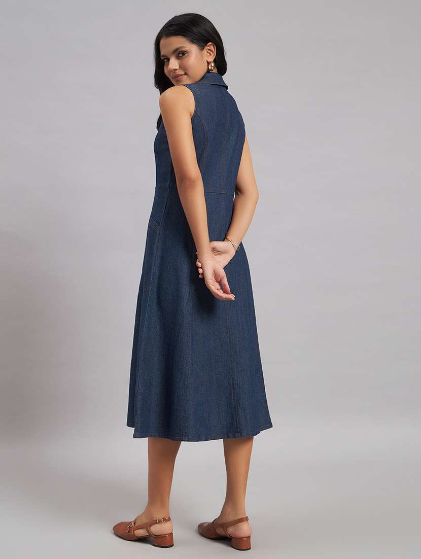women solid sleeveless a-line dress - 22528685 -  Standard Image - 4