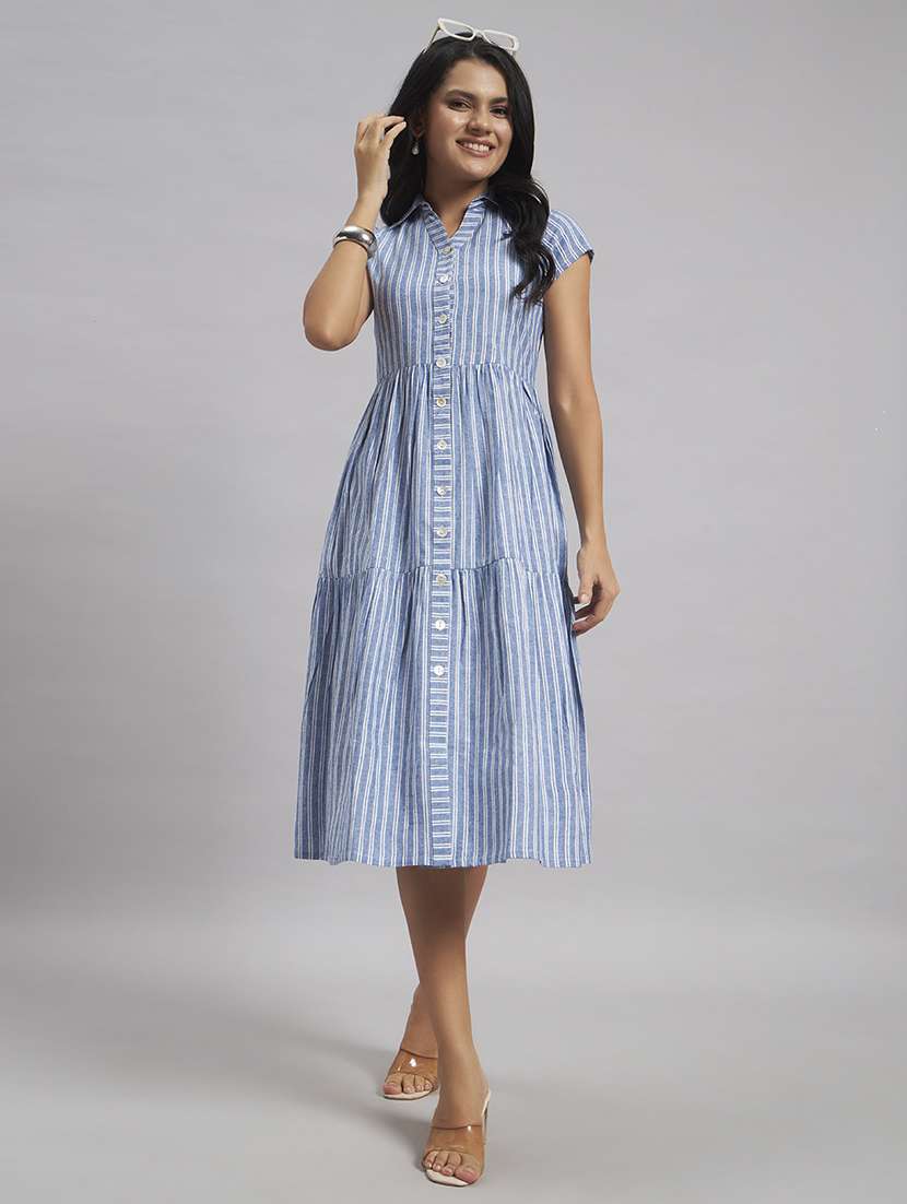 women printed cap sleeves tiered dress