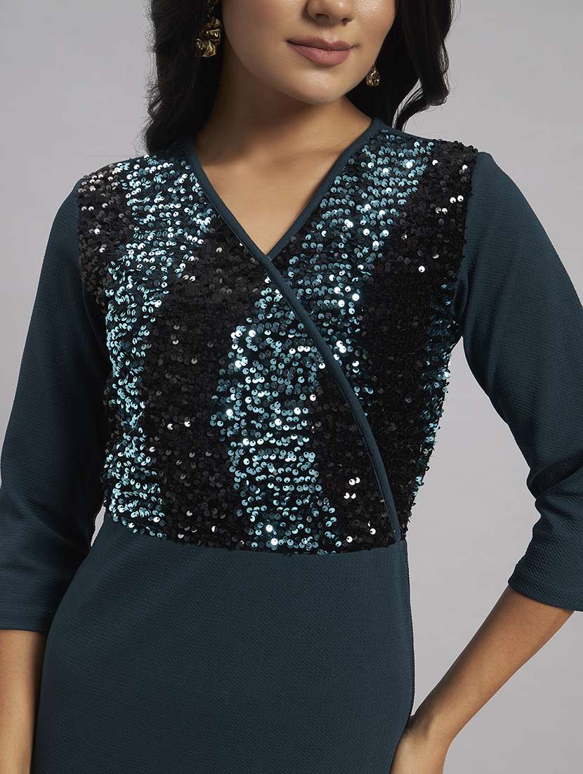 women sequined three quarter sleeves a-line dress - 22528690 -  Standard Image - 1