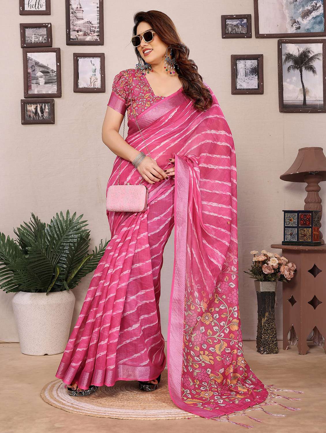 women printed casual wear saree with blouse