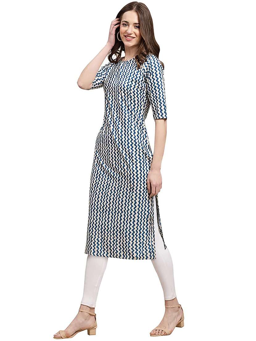 women printed short sleeves straight kurta - 22528735 -  Standard Image - 4