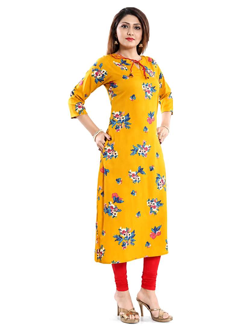 women printed three quarter sleeves straight kurta - 22528748 -  Standard Image - 1