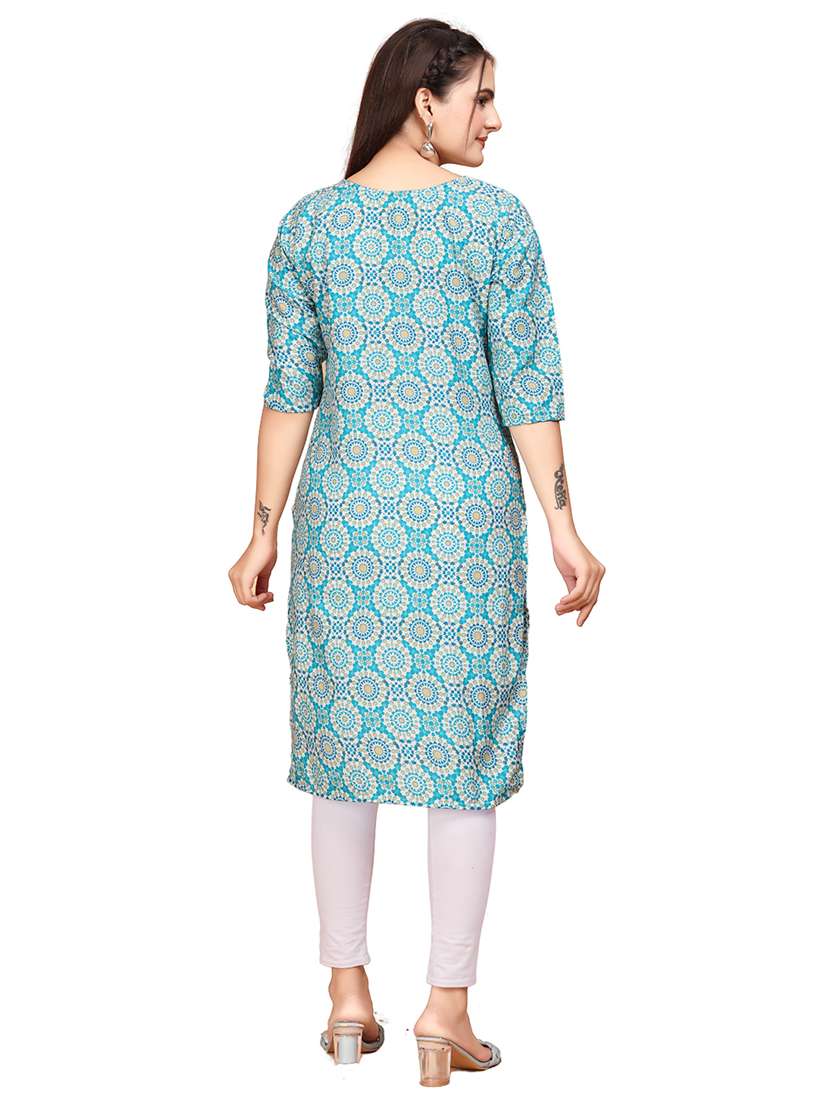 women printed three quarter sleeves straight kurta - 22528753 -  Standard Image - 4