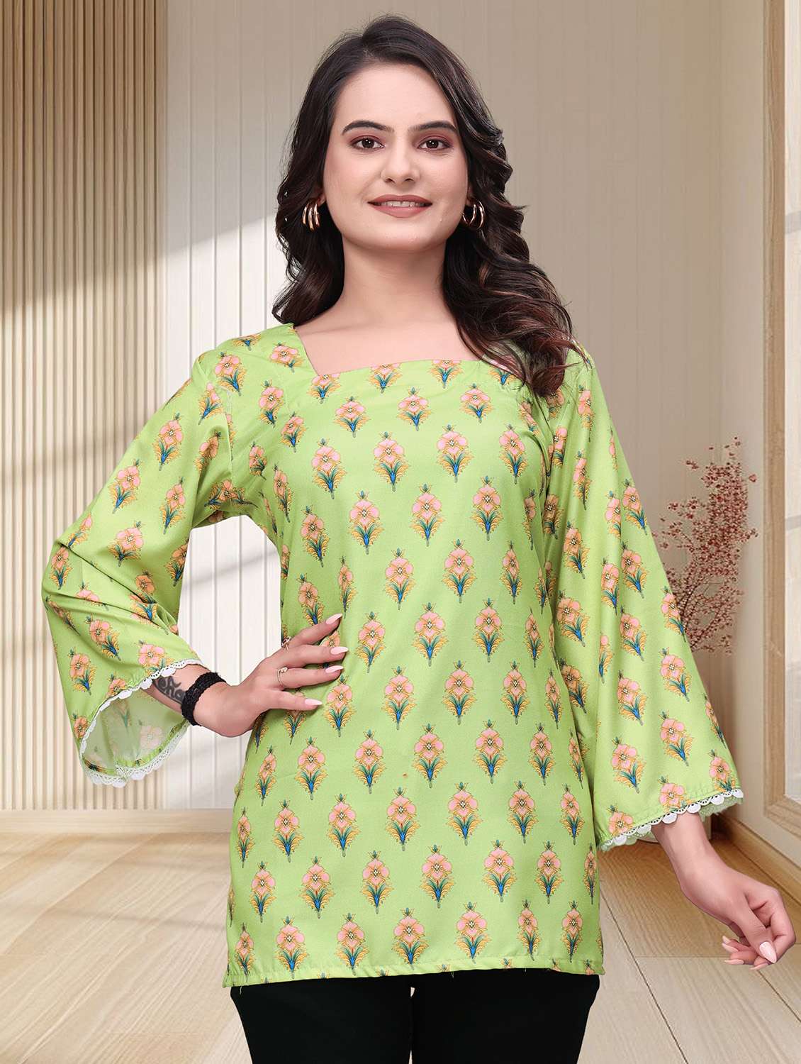 women printed three quarter sleeves straight kurti - 22528756 -  Standard Image - 1