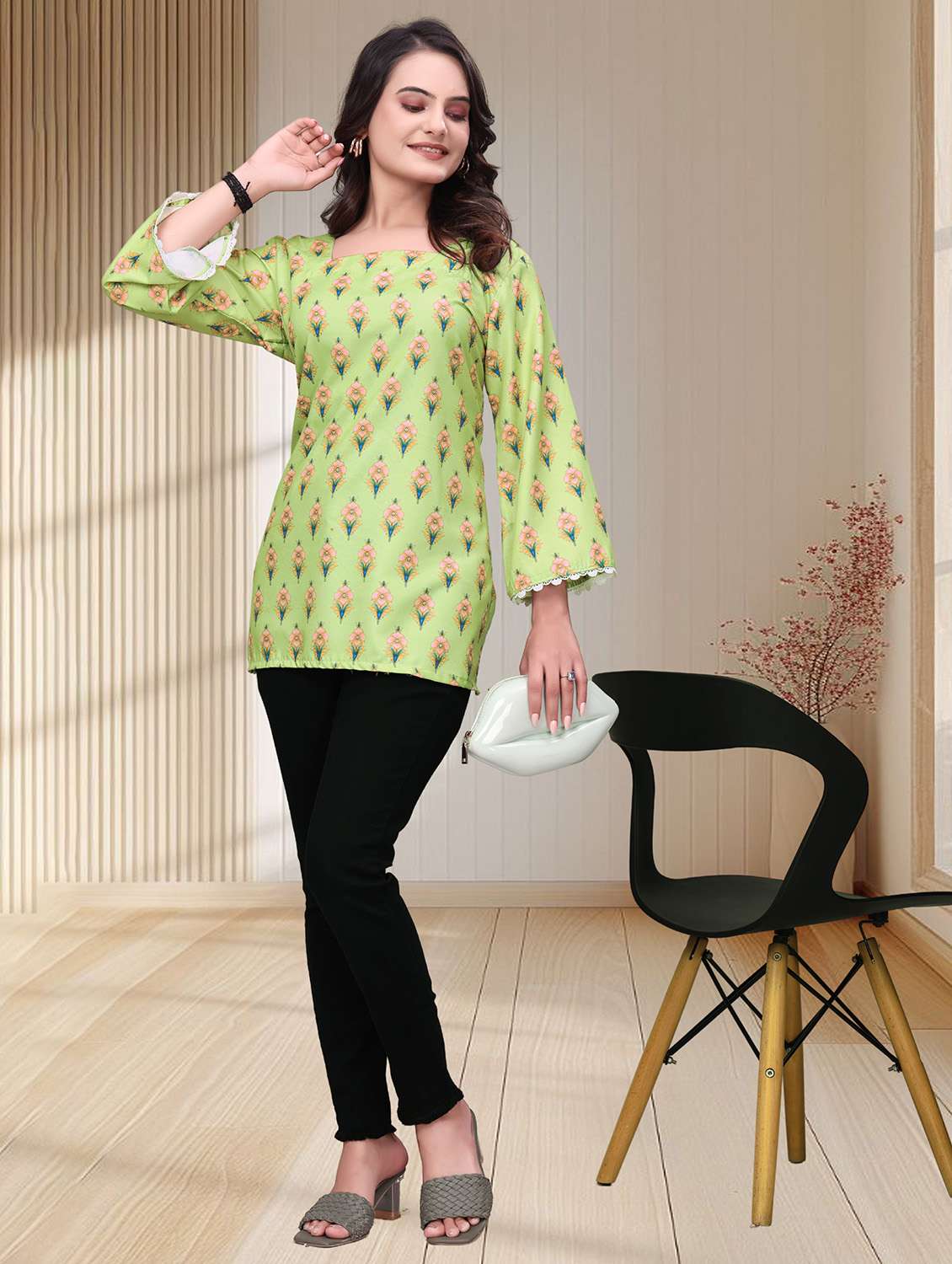 women printed three quarter sleeves straight kurti - 22528756 -  Standard Image - 4