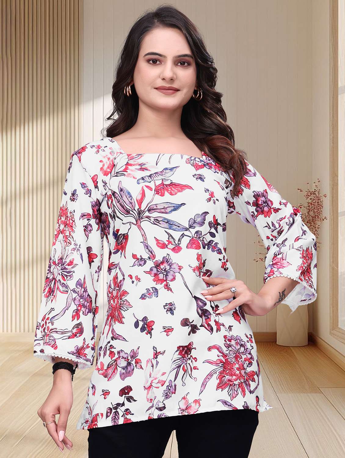 women printed three quarter sleeves straight kurti - 22528757 -  Standard Image - 1