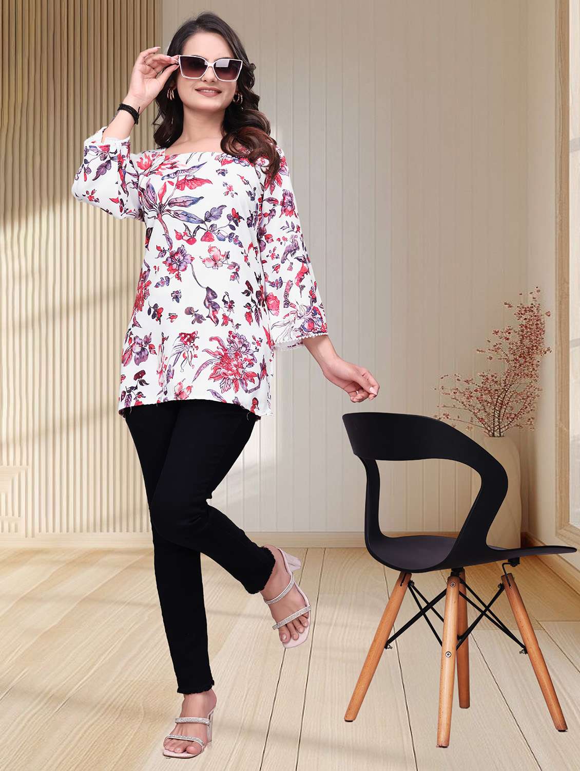 women printed three quarter sleeves straight kurti - 22528757 -  Standard Image - 4