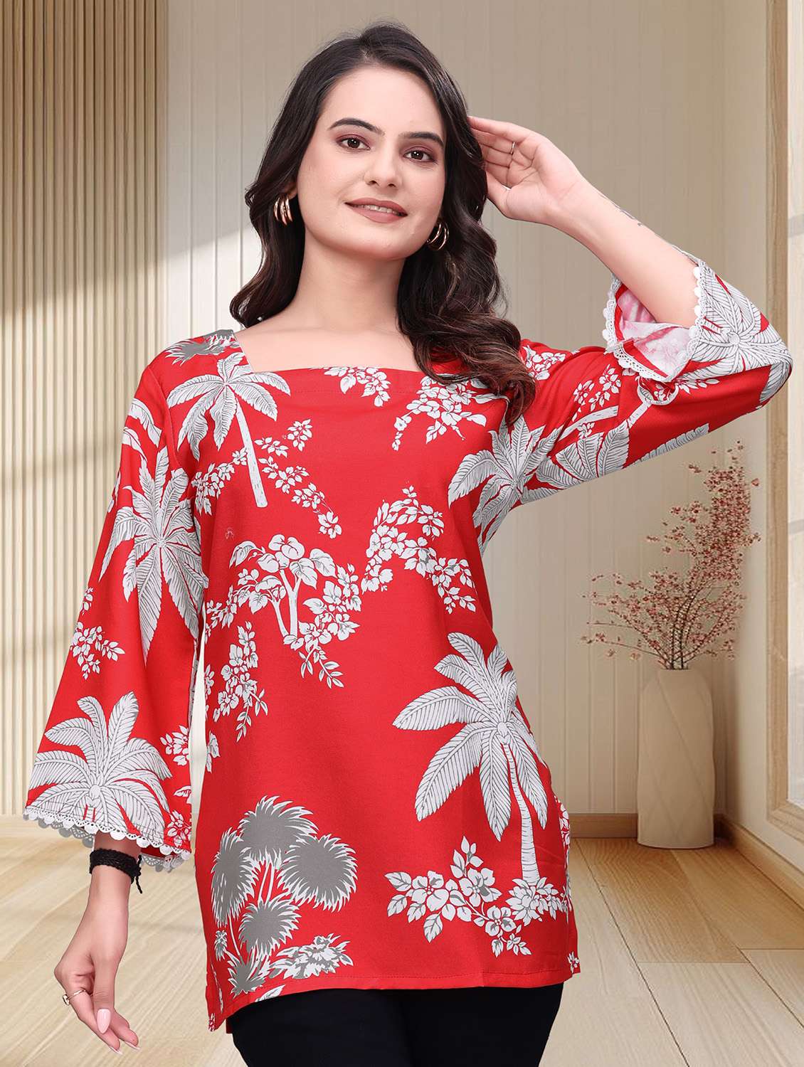 women printed three quarter sleeves straight kurti - 22528758 -  Standard Image - 1
