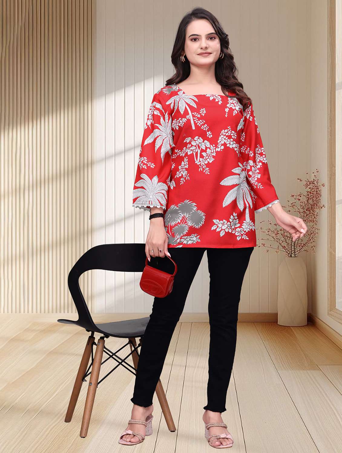 women printed three quarter sleeves straight kurti - 22528758 -  Standard Image - 4