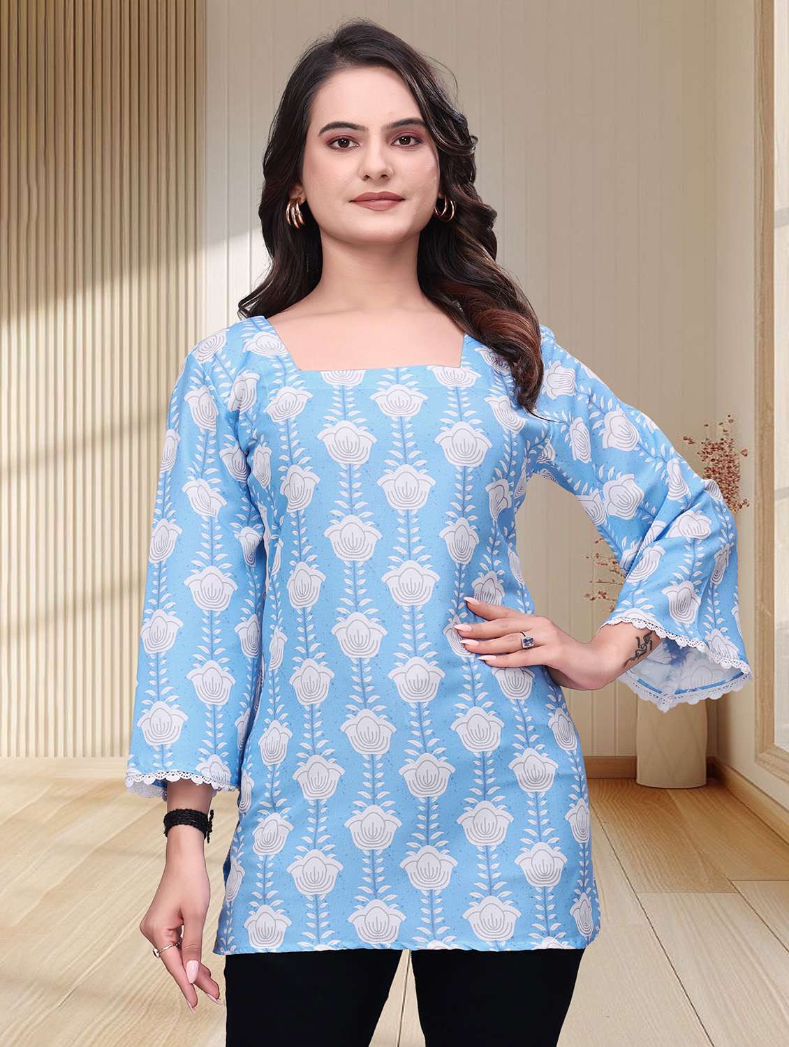 women printed three quarter sleeves straight kurti - 22528759 -  Standard Image - 1