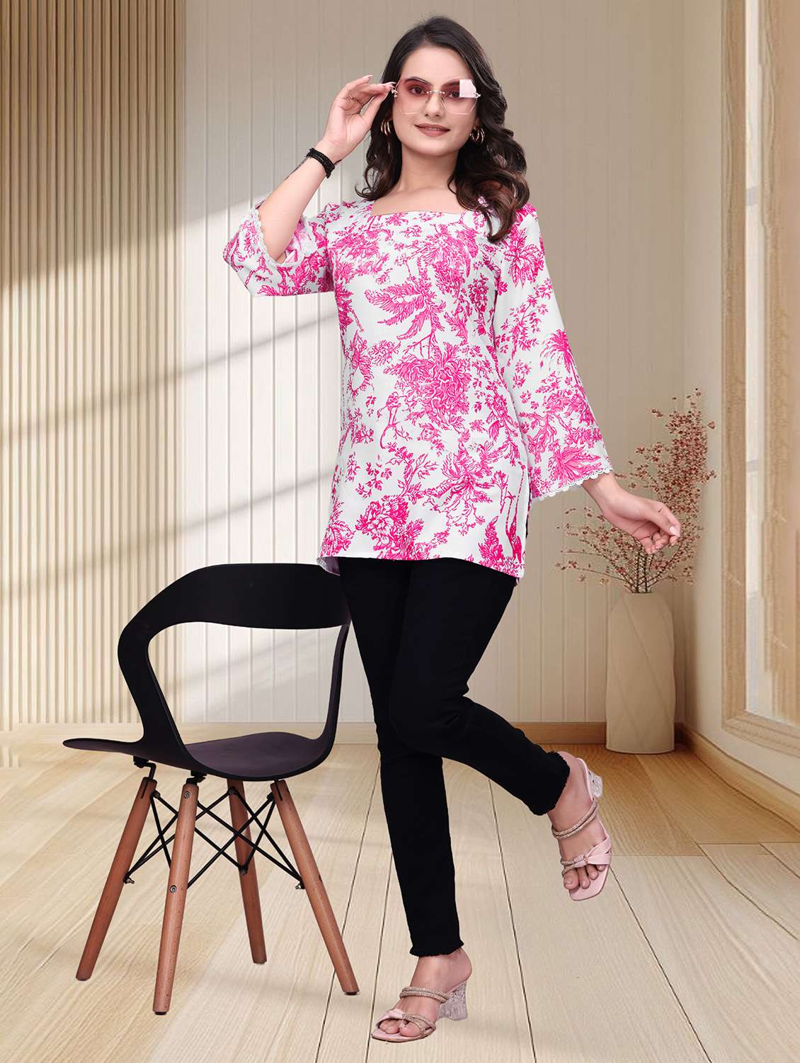 women printed three quarter sleeves straight kurti - 22528760 -  Standard Image - 4