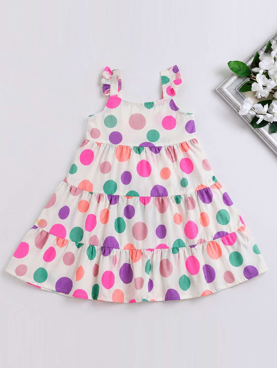 girls printed sleeveless tiered frock - 22528776 -  Standard Image - 1