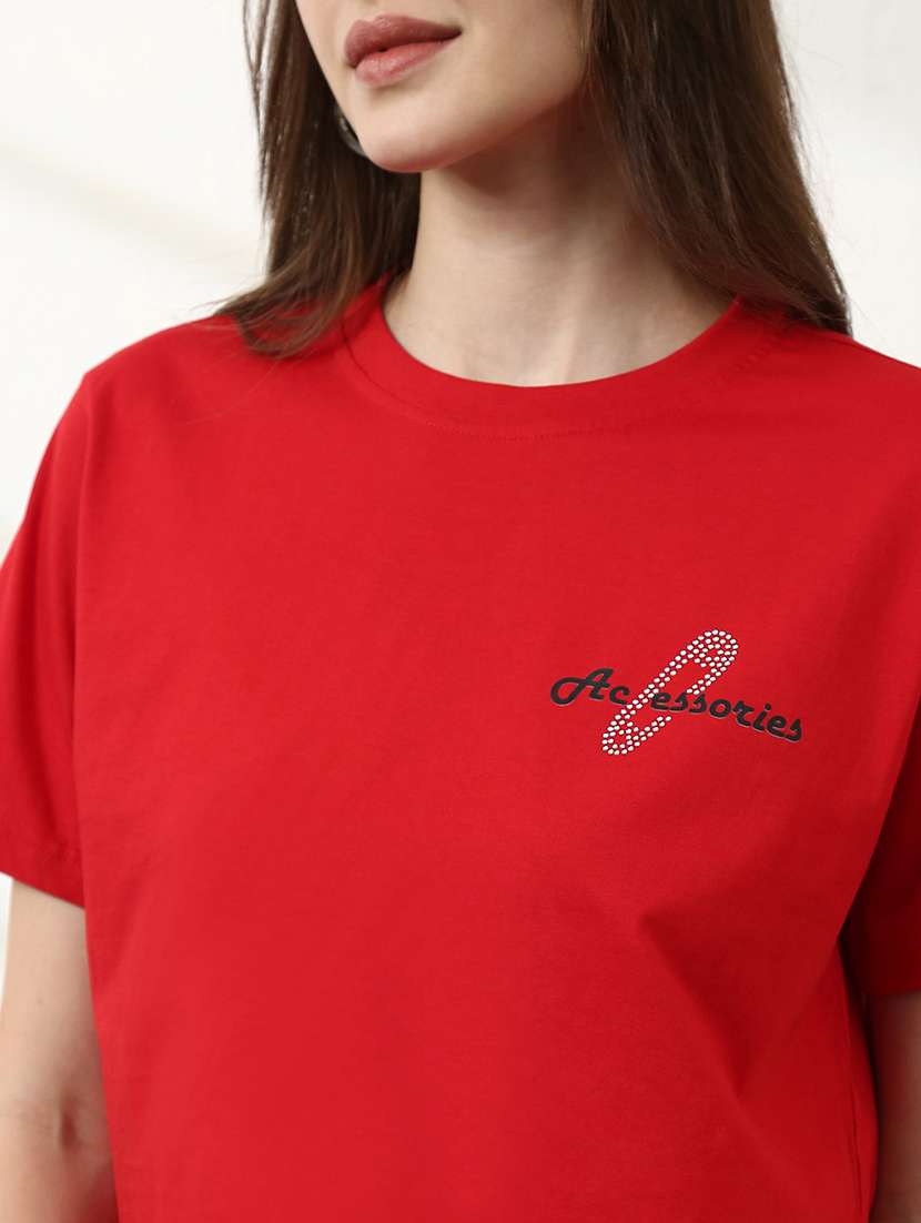 Women Placement Printed Short Sleeves Crop T-shirt - 22528881 -  Standard Image - 1