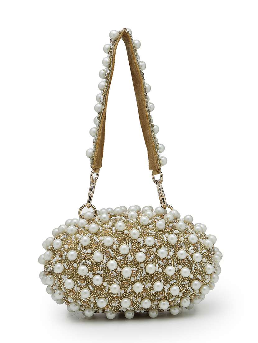 anekaant gold suede embellished party clutch with snap closure - 22528944 -  Standard Image - 1