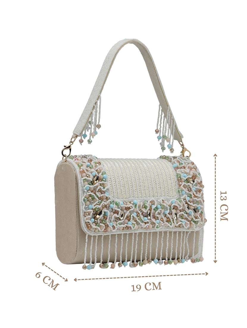 suede fold over clutch with sequins & beads work - 22528946 -  Standard Image - 4
