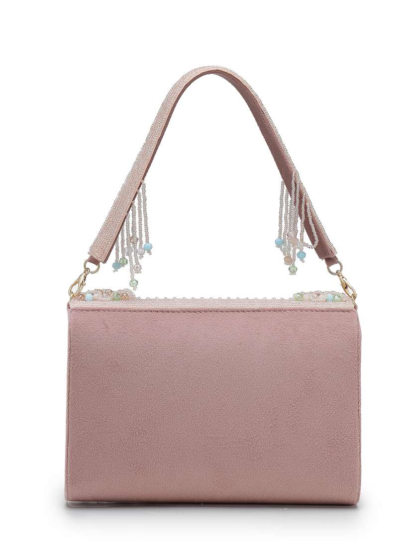 anekaant pink suede fold over clutch with sequins and beads - 22528947 -  Standard Image - 1