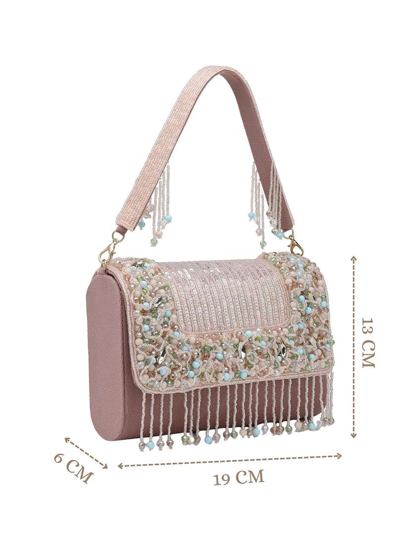 anekaant pink suede fold over clutch with sequins and beads - 22528947 -  Standard Image - 4