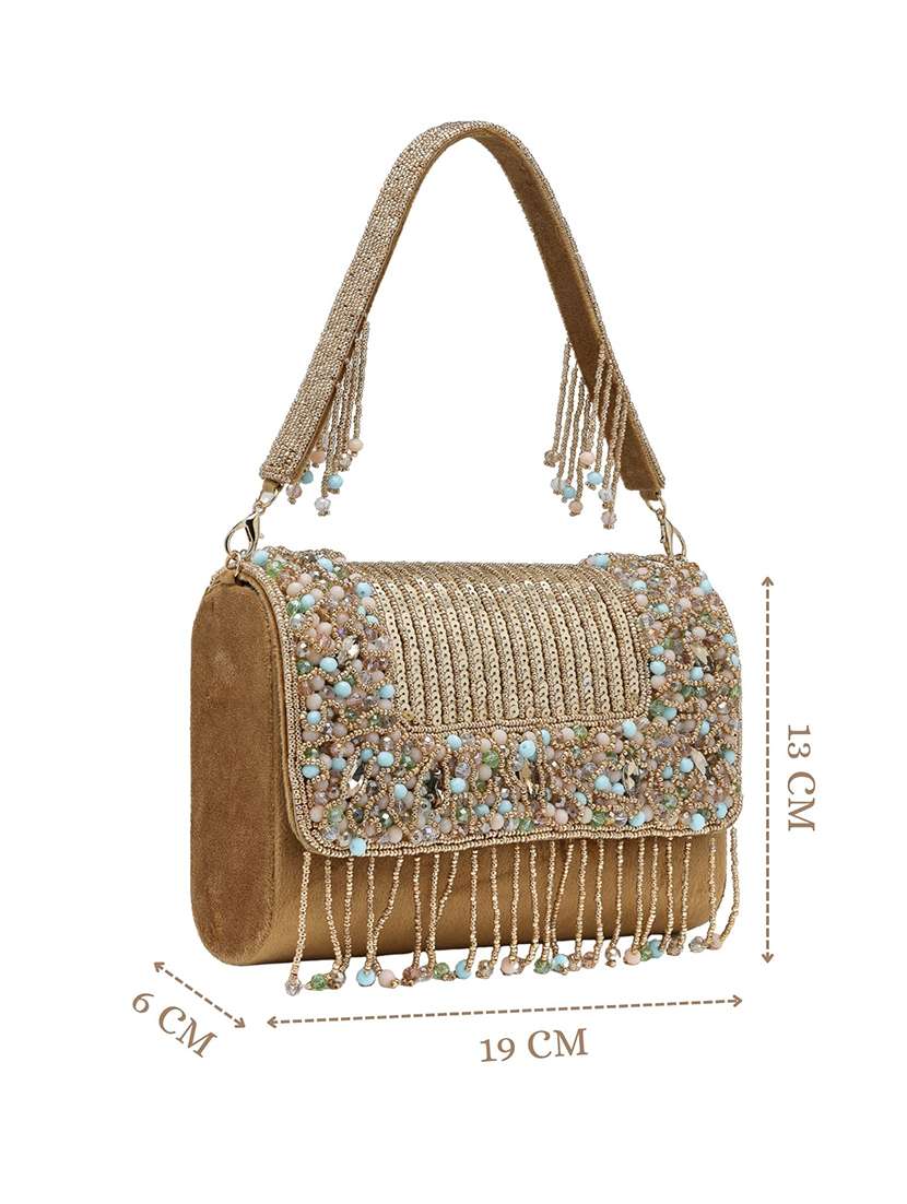 anekaant gold suede embellished fold over clutch - 22528948 -  Standard Image - 4