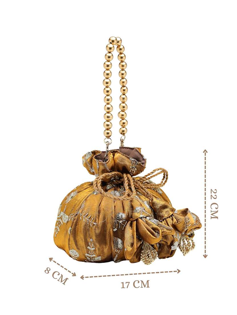 embellished floral faux silk ethnic potli bag with drawstring closure - 22528955 -  Standard Image - 4