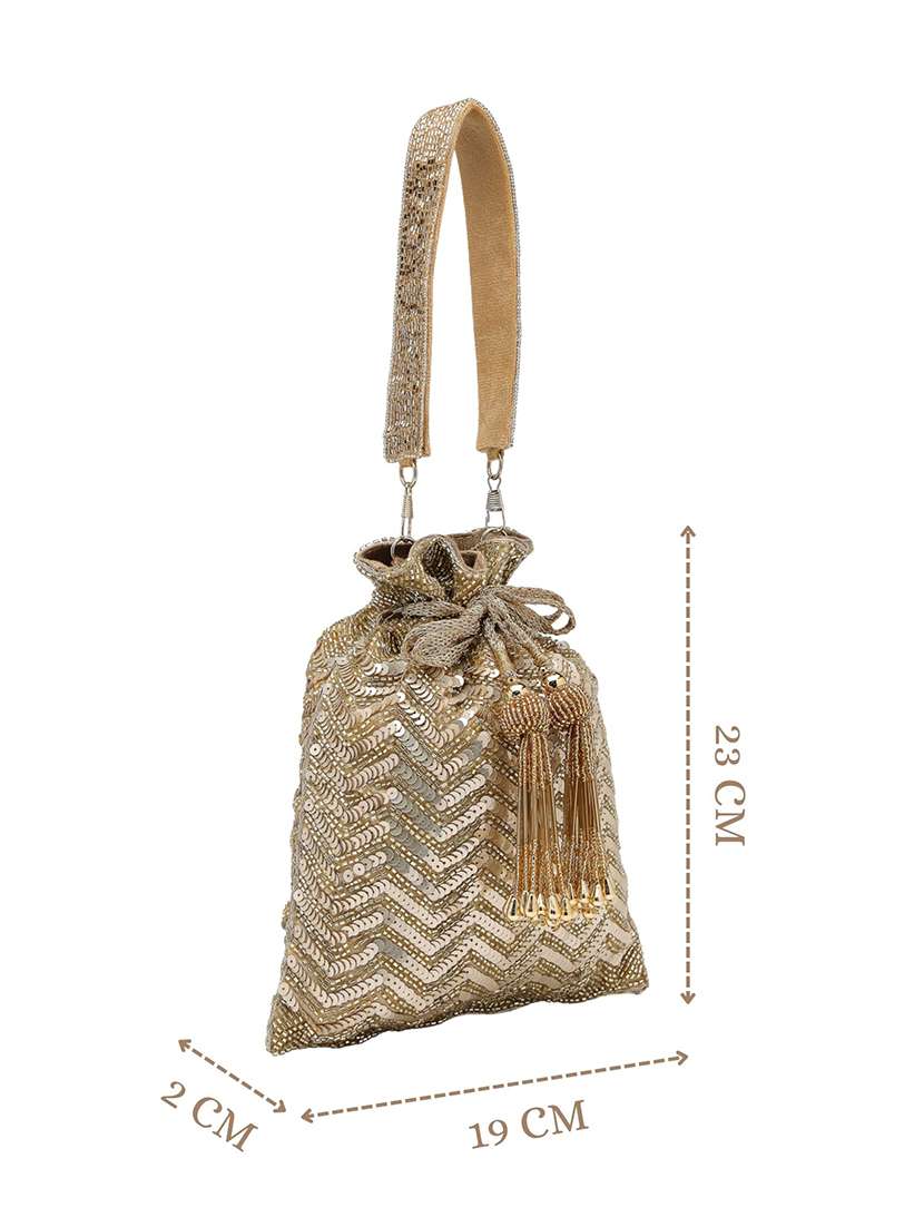 gold suede embellished chevron sequin potli bag - 22528971 -  Standard Image - 4
