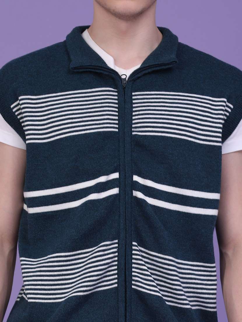 Men Striped Sleeveless Zipper Cardigan - 22529840 -  Standard Image - 1