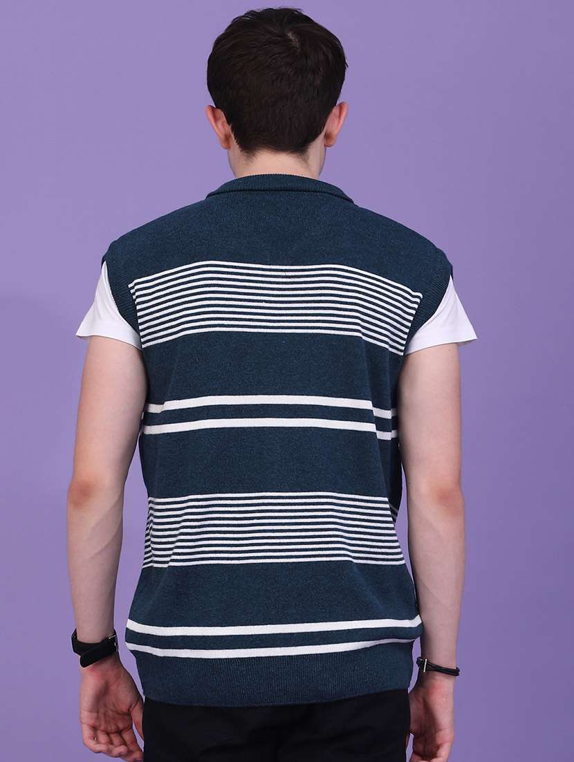 Men Striped Sleeveless Zipper Cardigan - 22529840 -  Standard Image - 4