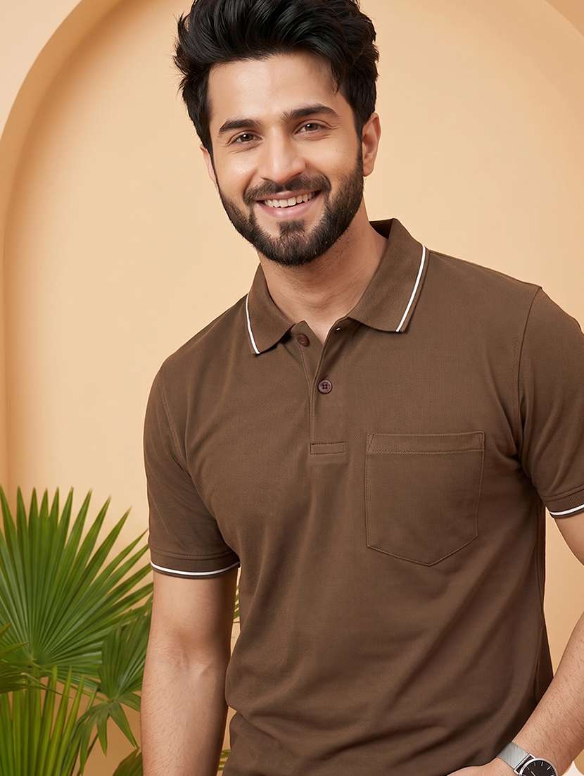 Men Solid Short Sleeve Regular Fit Polo T-shirt - 22530128 -  Standard Image - 1
