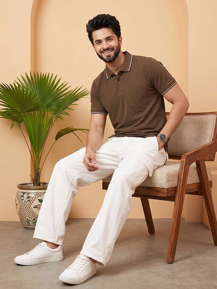Men Solid Short Sleeve Regular Fit Polo T-shirt - 22530128 -  Standard Image - 4