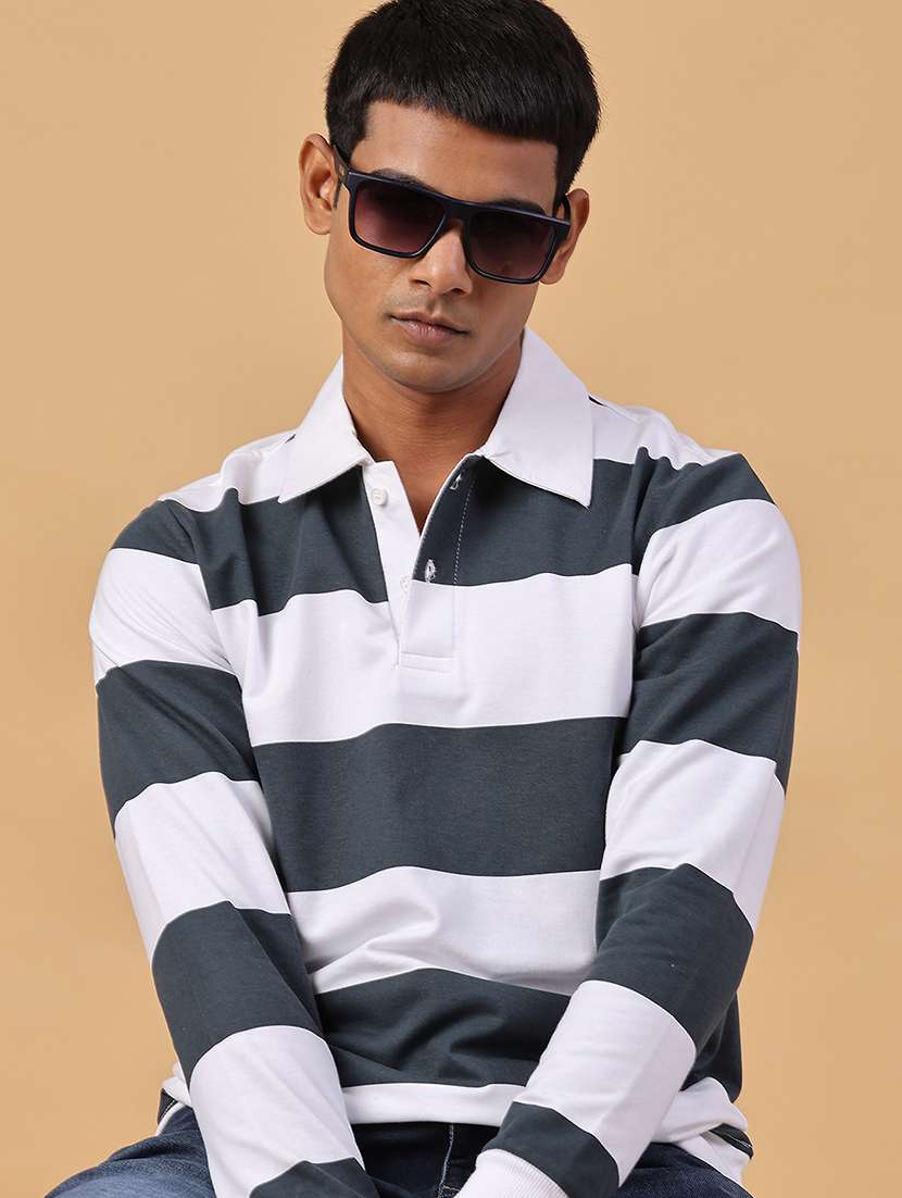 men striped long sleeve regular fit polo t-shirt