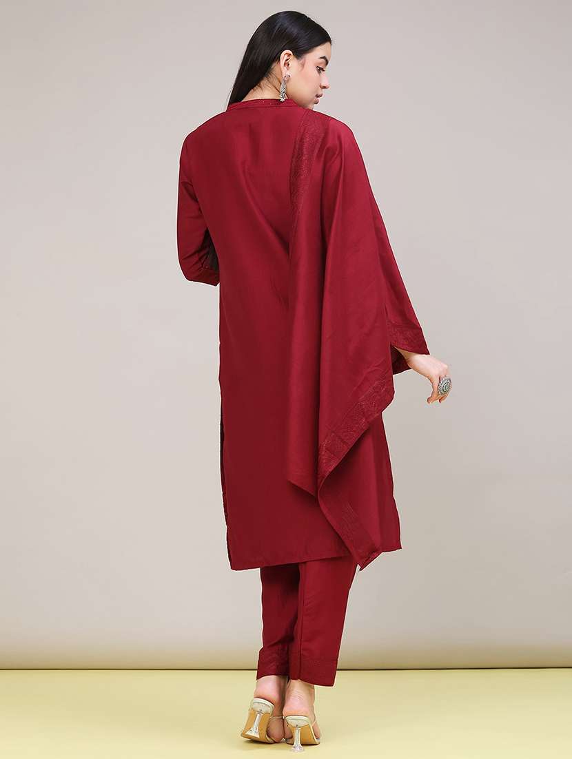 women embroidered three quarter sleeves kurta pant with dupatta set - 22539374 -  Standard Image - 4
