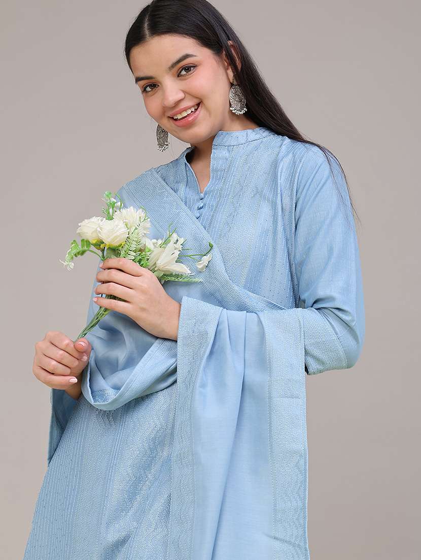 Women Embroidered Three Quarter Sleeves Kurta Pant With Dupatta Set - 22539376 -  Standard Image - 1
