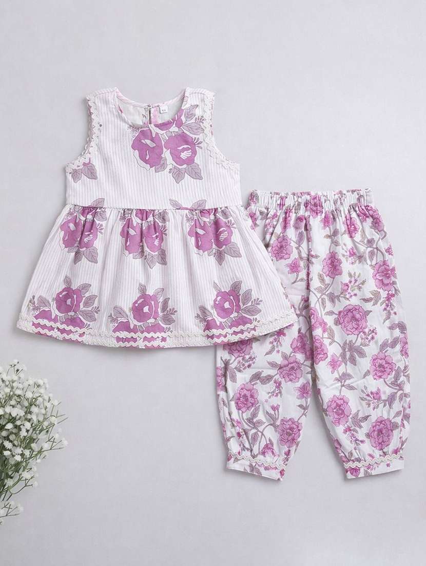 girls printed sleeveless kurta salwar set - 22540003 -  Standard Image - 1