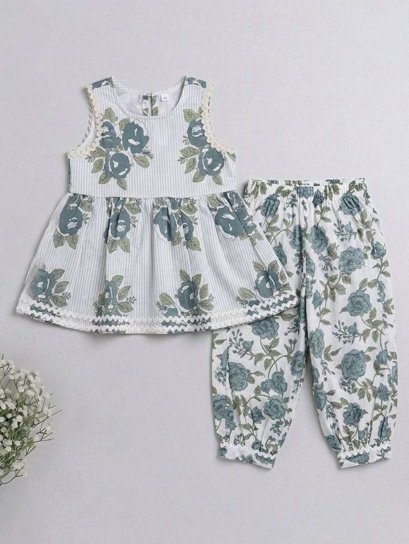 girls printed sleeveless kurta salwar set - 22540004 -  Standard Image - 1